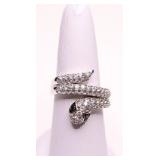STERLING BLACK/WHITE SAPPHIRE SNAKE RING LAB GROWN