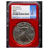 Graded MS70 2020 First Day Issue silver eagle coin