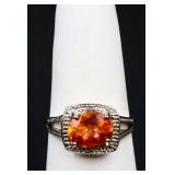 Sterling oval cut orange topaz ring, lab created