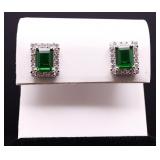 Emerald cut emerald earrings, lab created