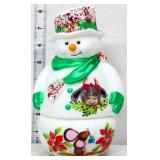 Fenton 8in white satin snowman fairy lamp