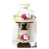 Vintage satin parlor lamp w/ roses