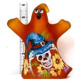 Fenton 6in amber Halloween skeleton ghost, M Kibbe
