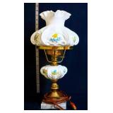 Fenton milk glass lamp w/ butterfly & flowers