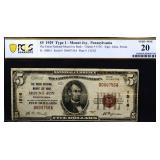 Graded 1929 Mount Joy PA red seal $5 note VF20