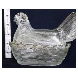 Vintage clear glass hen on nest