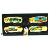 John Deere 4 pocket knife set in tin w/ keychain