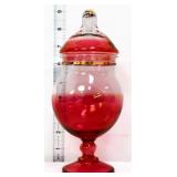Vtg Empoli cranberry apothecary stem, gold accents