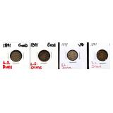 Lot of 4 1891 seated liberty dimes