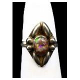 Sterling rainbow opal ring, lab created