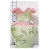 Fenton 6in lotus mist butterfly & berries vase