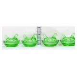 Lot of 4 green glass mini hens on nest