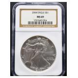 Graded MS69 2004 silver eagle coin