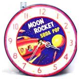 Round 8in battery op Moon Rocket clock