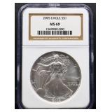 Graded MS69 2005 silver eagle coin