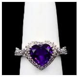 Heart cut amethyst ring, lab created