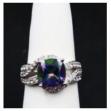 Sterling round cut rainbow topaz ring lab created