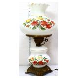 Vintage satin parlor lamp w/ flowers see pics