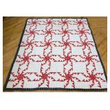 Vntg handstitched red/white quilt