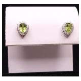 Pair pear cut peridot earrings, lab created