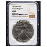 Graded MS70 2021 Heraldic silver eagle coin