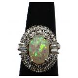 Sterling oval fire opal ring, lab created