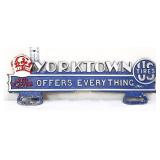 Vntg metal Yorktown Offers Everything tag topper