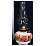 Oil lamp w. floral milk glass base
