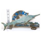 Vntg metal Panama Best Fishing tag topper