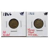 Lot of 2 1866 3 cent nickels