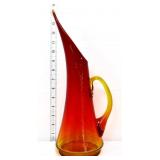 Mcm amberina glass crackle ewer vase