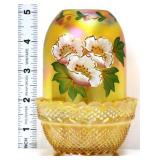 Fenton yellow iridescent fairy lamp w white flower