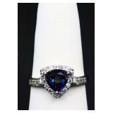 Sterling triangle rainbow topaz ring, lab created