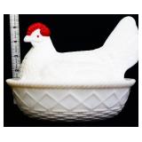 Westmoreland milk glass hen on nest, red comb