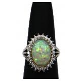 Sterling oval fire opal ring, lab created