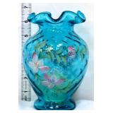 Fenton 6.5in ocean blue floral vase