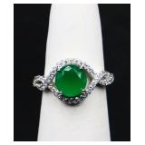 Sterling round cut emerald ring, lab created