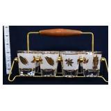 Lot of 8 MCM shot glasses in wire carrier