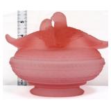 Vintage pink satin lovebirds covered candy dish