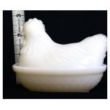 Vintage milk glass hen on nest