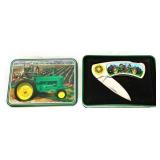 John Deere pocket knife in metal tin