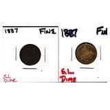 Lot of 2 1887 seated liberty dimes