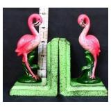 Pair cast iron flamingo bookends
