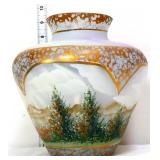 Fenton 9in signed landscape scene vase