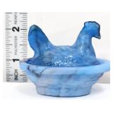 Miniature blue/black slag hen on nest