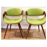 Pair unique chairs w/ green fabric see pics