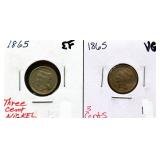 Lot of 2 1865 3 cent nickels