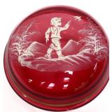 Cranberry Mary Gregory round dresser box
