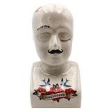 9in phrenology head w/ mustache & flowers