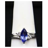 Sterling marquis tanzanite ring, lab created